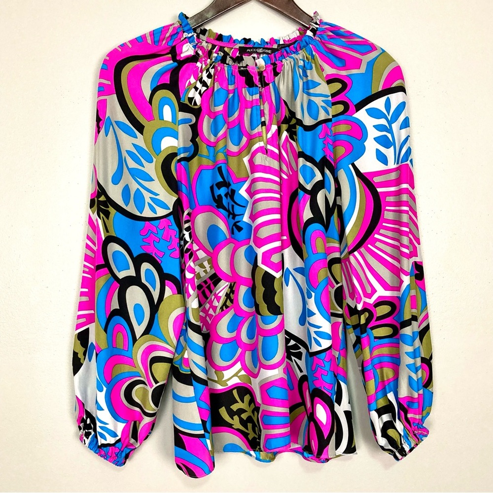 BNWT Alice & Trixie Silk Blouse Size M Retro Ruffle Collar Balloon Sleeves